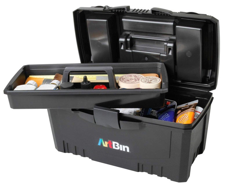 ArtBin 6918AB Twin Top 17 inch Supply Box, Portable Art & Craft Supply Organizer with Handle, [1] Plastic Storage Case, Black - Image 1